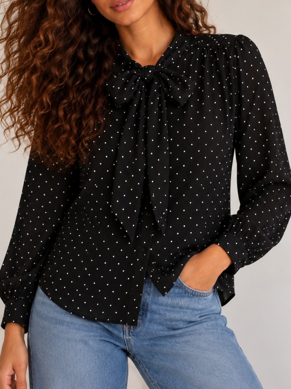 Zara Basic Polka Dot Blouse in Black & White Size 2 Like New